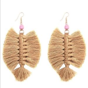 Tan Long Tassel Earrings Feather Bohemia Leaf